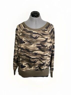 Dex Women's Camo Distressed Sweatshirt Grunge Small